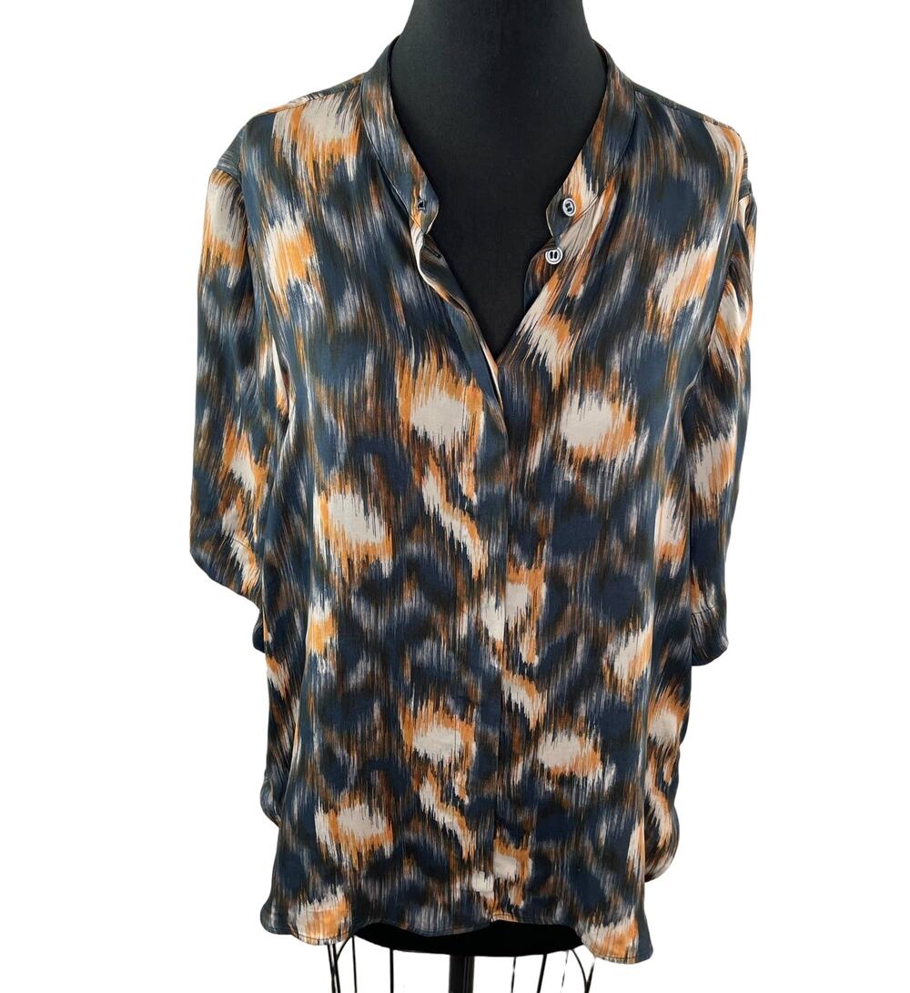COS Relaxed Short Sleeve Popover Shirt Blue Orange Printed Button-Up Plus 14